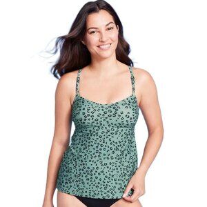 Kona Sol Size Small 4-6 Green & Black Leopard Print Full Length Tankini Swim Top